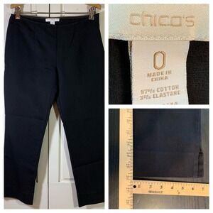 Chicos 0 Black Cropped Pants Stretch Cotton Blend Womens 4 Small Church Minimal